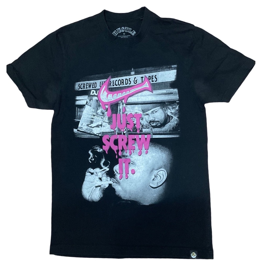 Vtg Hustle King DJ Screw Just Screw It Graphic T-Shirt Black Mens Size Medium